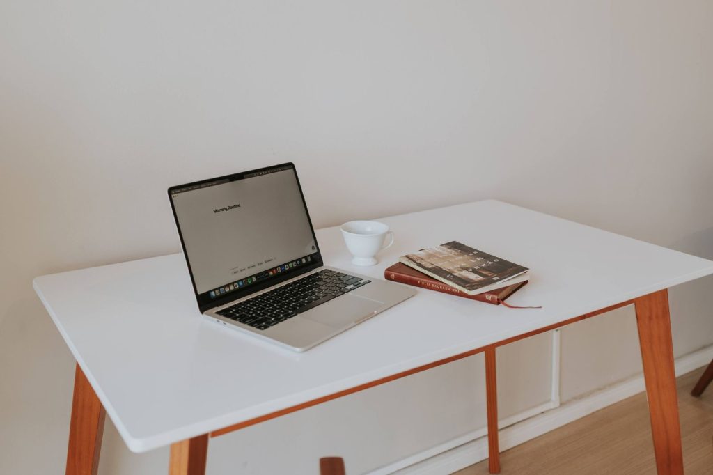 Desk with laptop for property records