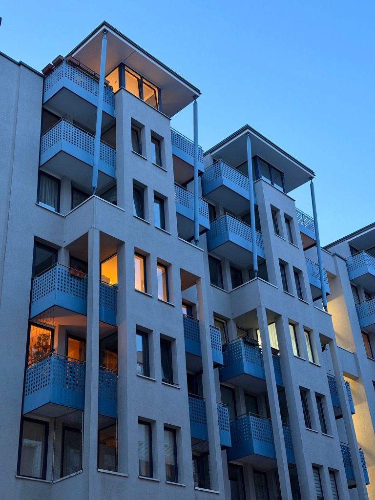 Apartment block at dusk